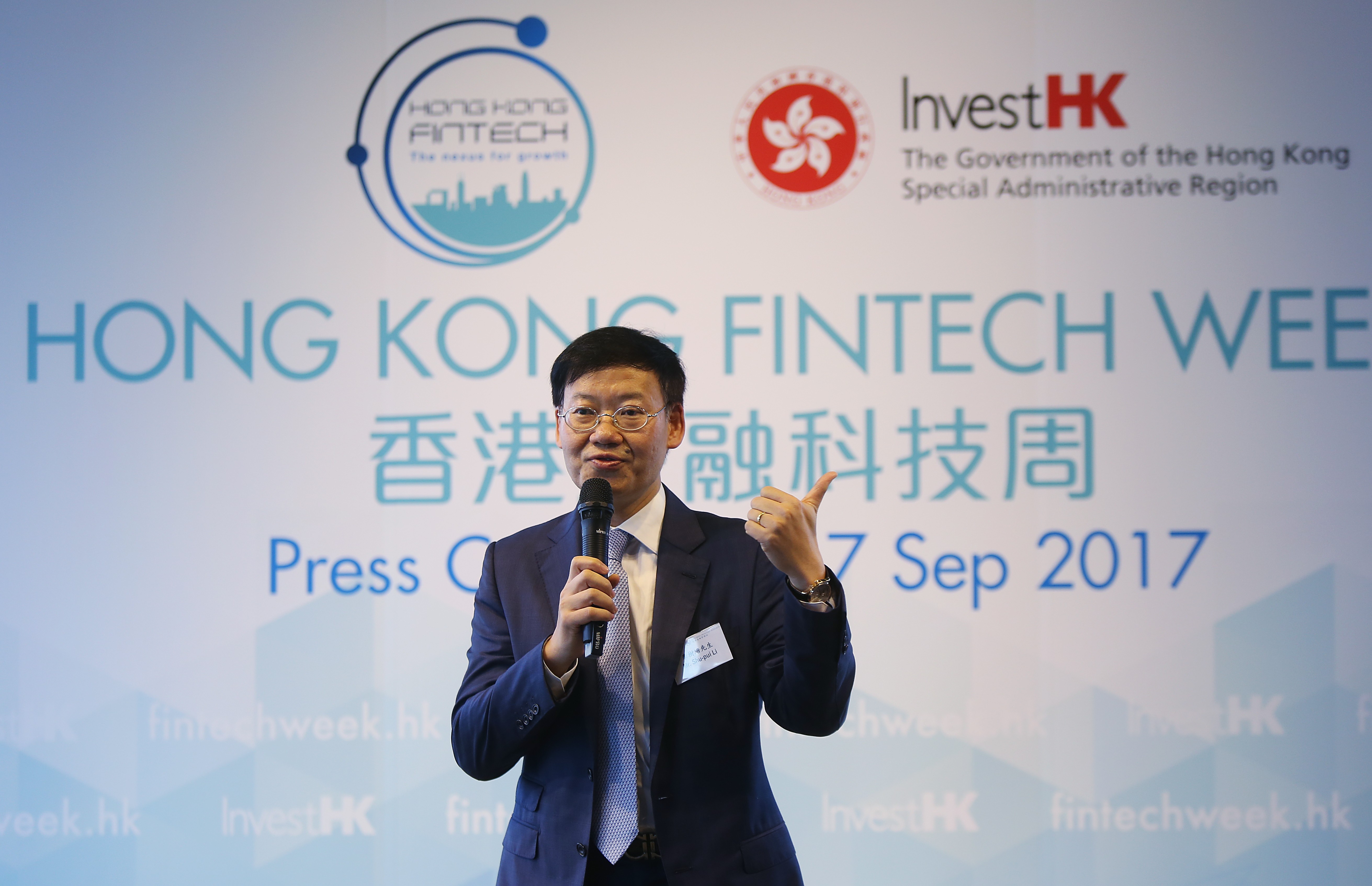 Li Shu-pui, executive director of the Hong Kong Monetary Authority, attends a media briefing on the city’s fintech market in Central on September 7. Photo: Xiaomei Chen