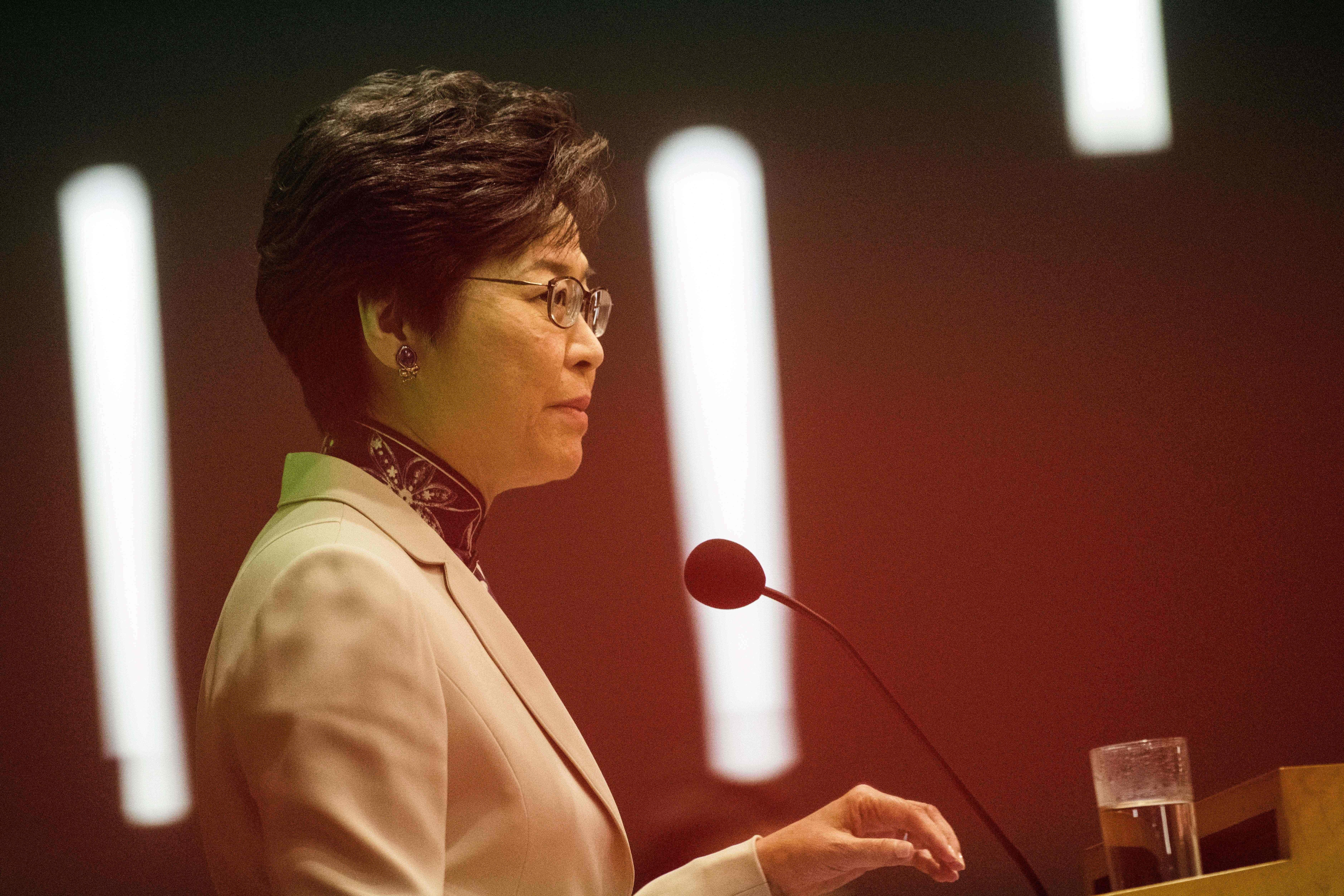 Hong Kong Chief Executive Carrie Lam answers questions during a press conference after her first policy address at the Legislative Council on Wednesday. Photo: AFP