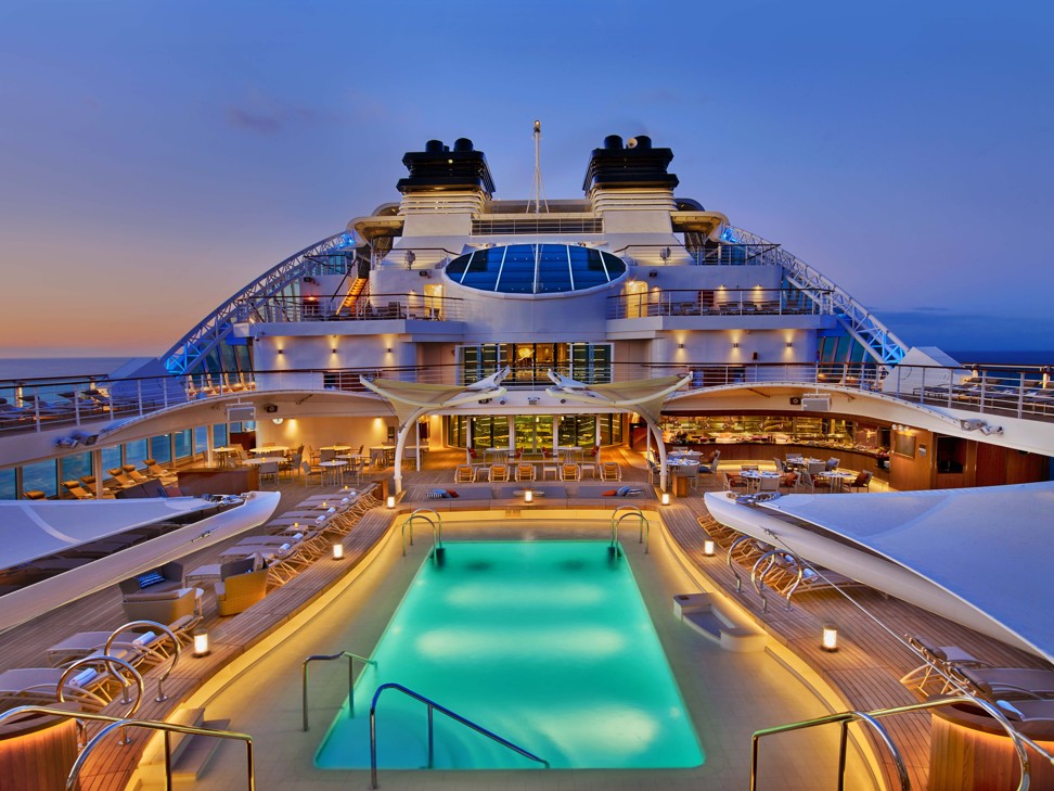 Seabourne Encore cruise ship's pool deck.
