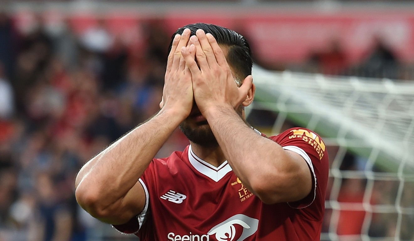 Liverpool's German midfielder Emre Can reacts to a missed chance. Photo: AFP