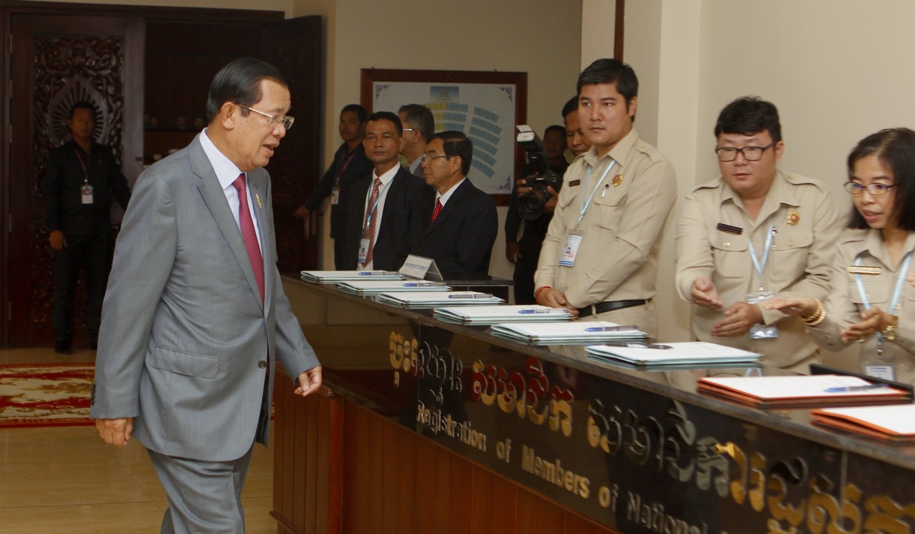 Hun Sen arriving at the National Assembly in Phnom Penh. Photo: EPA