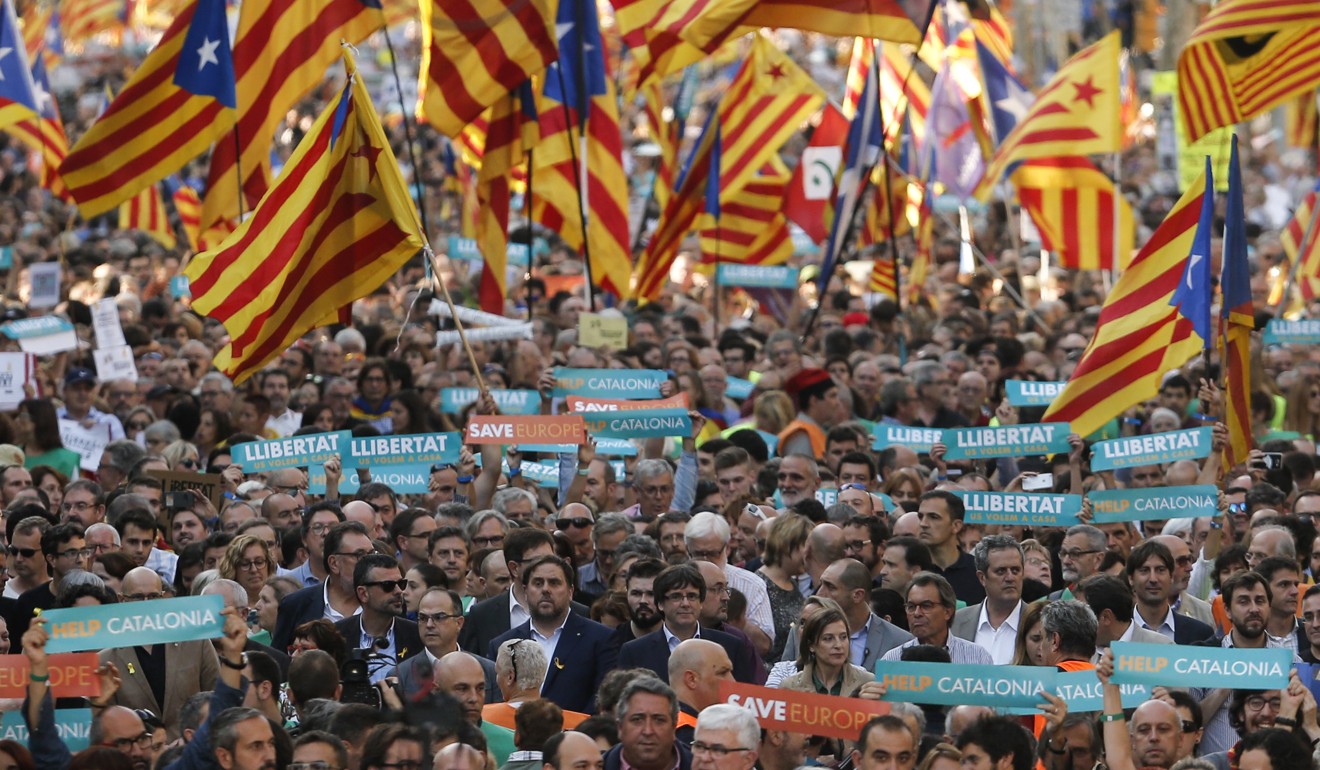 Catalan leaders have warned of protests and human shields if the Spanish government moves to seize its government. Photo: AFP