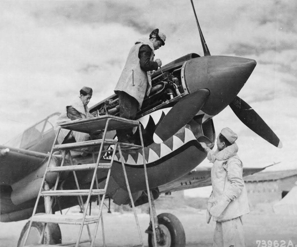 Mechanics work on a Flying Tigers plane at Kunming, China, in 1942. Photo: SCMP