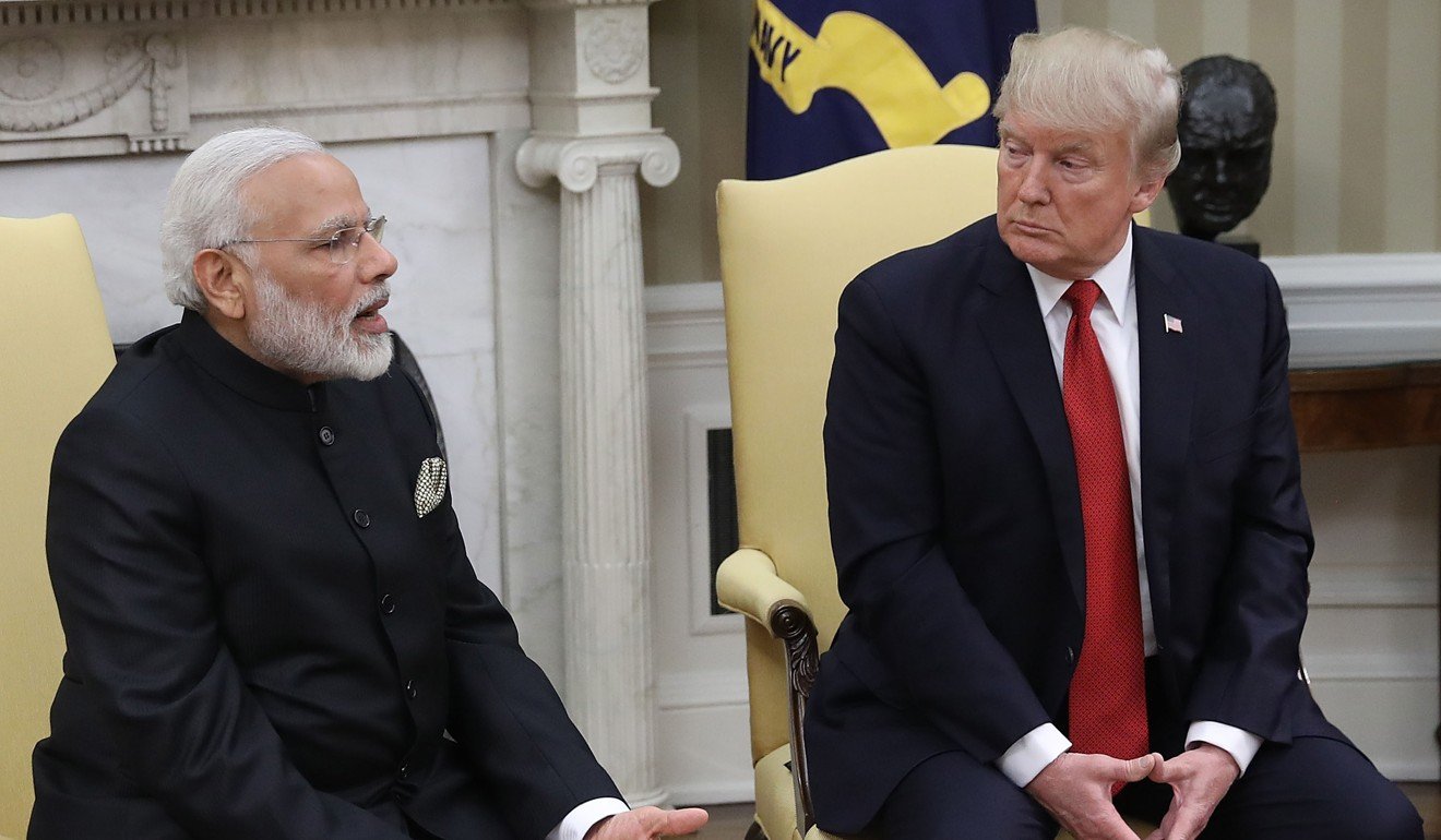 Narendra Modi, India's prime minister, speaks alongside US President Donald Trump at the White House in June. The Trump administration wants to pull India more closely into East Asia and the Pacific region, a former CIA chief of China studies said. Photo: Bloomberg