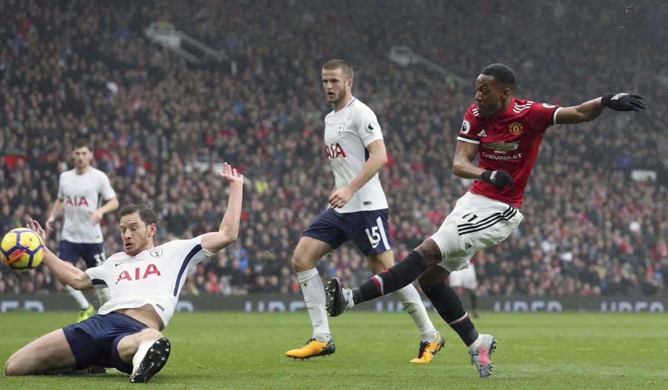 Anthony Martial scores the winner late on for Manchester United against Spurs. Photo: AP