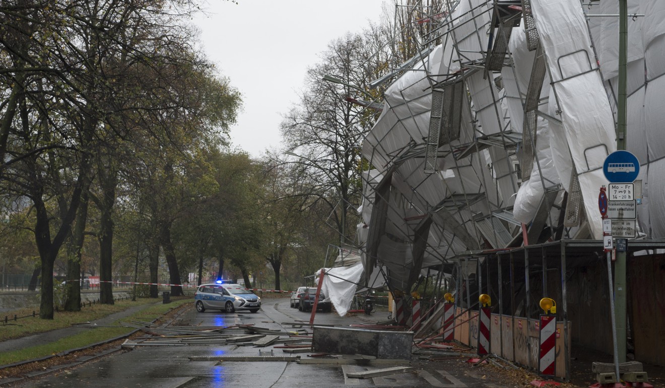 Scaffolding blown down in Berlin. Photo: AP