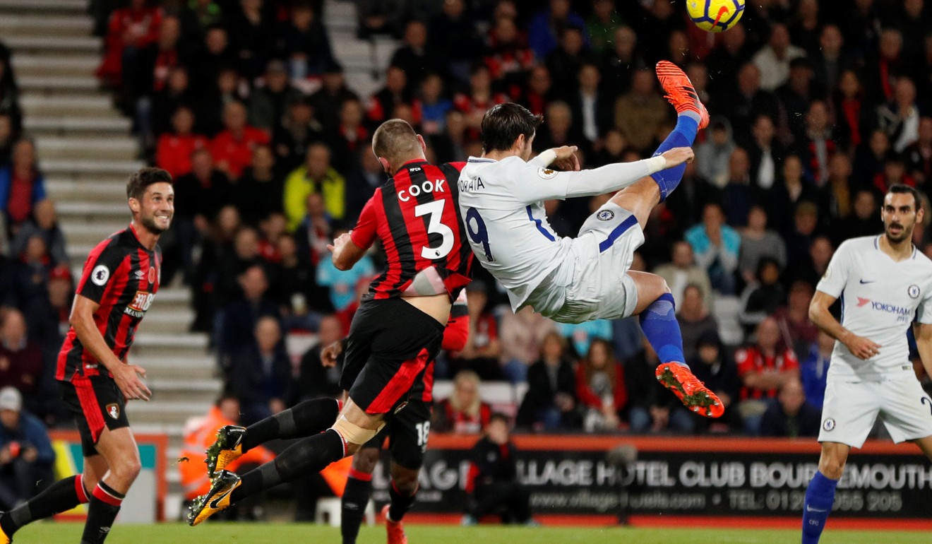 Chelsea’s Alvaro Morata (right) tangles with Bournemouth's Steve Cook on the weekend. Photo: Reuters
