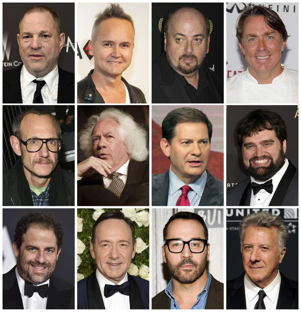 Rogues gallery: top row from left, Harvey Weinstein, former Amazon Studios executive Roy Price, director James Toback, New Orleans chef John Besh. Middle row from left: photographer Terry Richardson, editor Leon Wiseltier, former NBC News political commentator Mark Halperin, former Defy Media executive Andy Signore. Bottom row from left: filmmaker Brett Ratner, Kevin Spacey, actor Jeremy Piven and Hoffman. Photo: AP