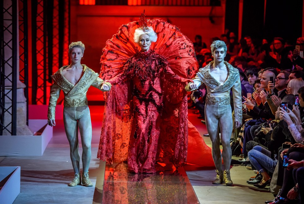 Veteran model Carmen Dell’Orefice in one of Guo Pei’s designs.