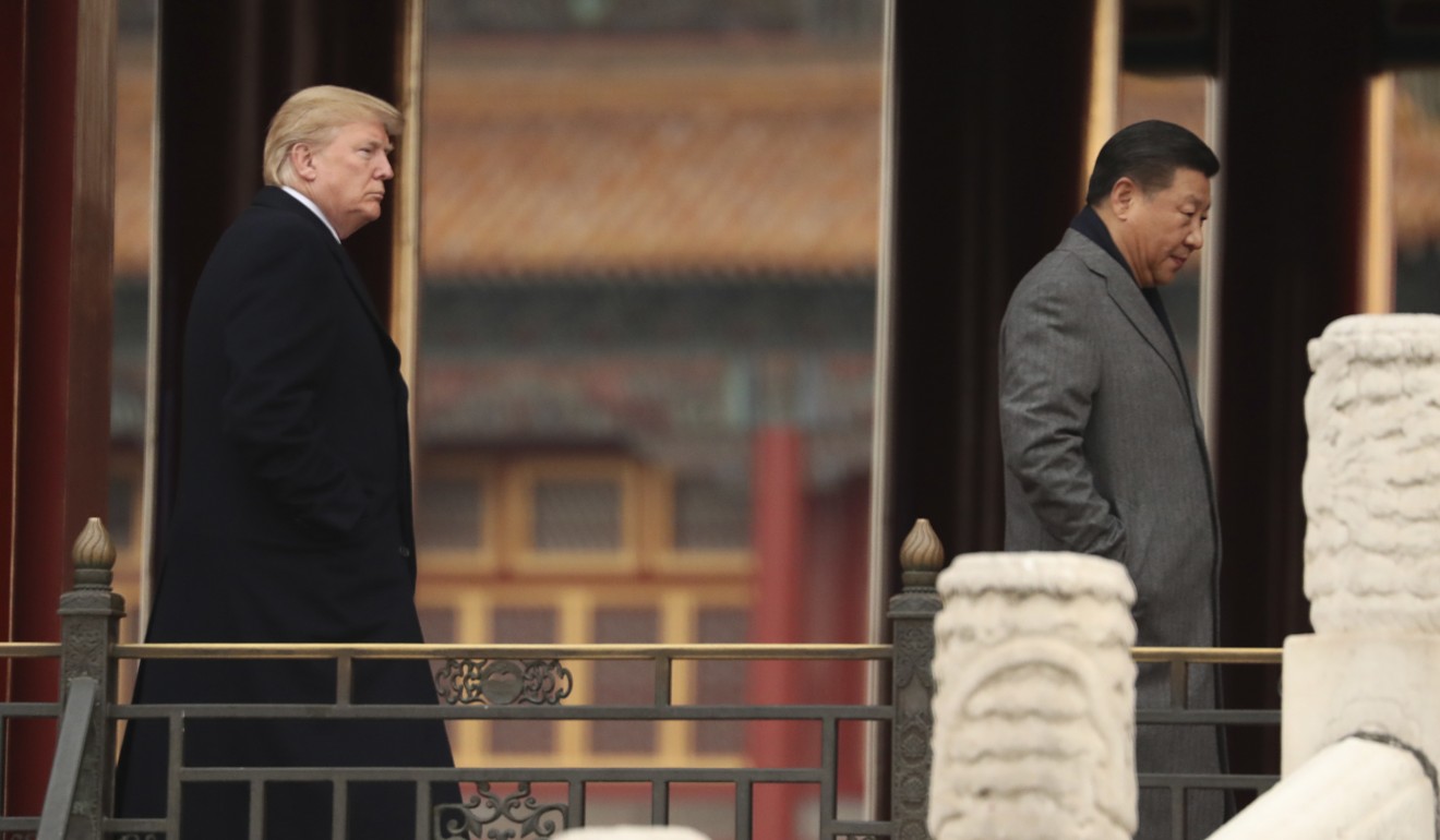 US President Donald Trump and Chinese President Xi Jinping tour the Forbidden City on Wednesday. Photo: AP