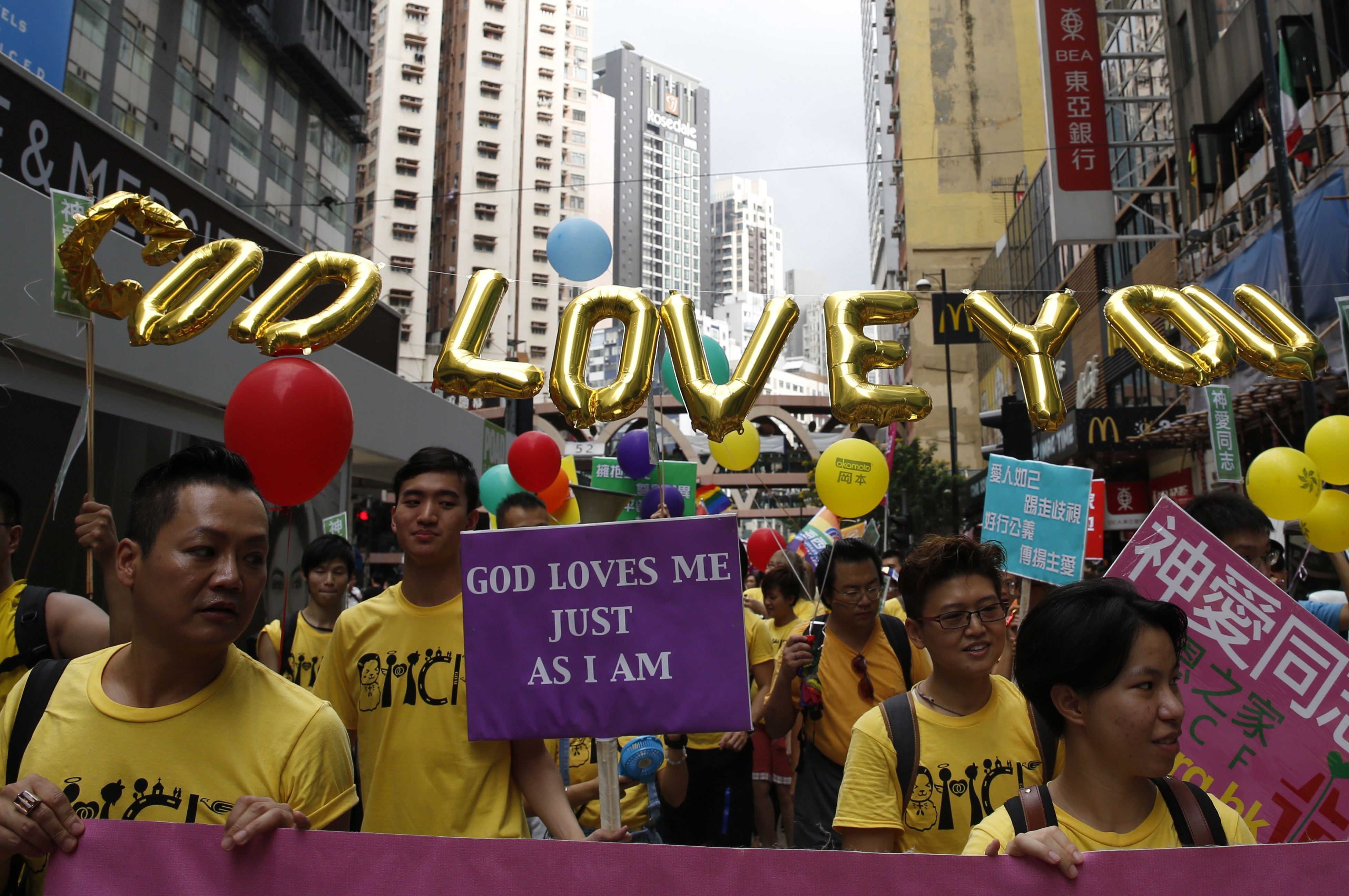 Members of a gay Christian group take part in Hong Kong’s annual Gay Pride Parade, on November 7, 2015. Thousands joined the parade that year, including supporters from the mainland and Taiwan. Photo: AP