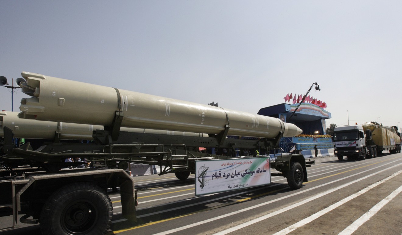A Qiam missile displayed by Iran's Revolutionary Guard during a military parade in Tehran earlier this year. Photo: AP