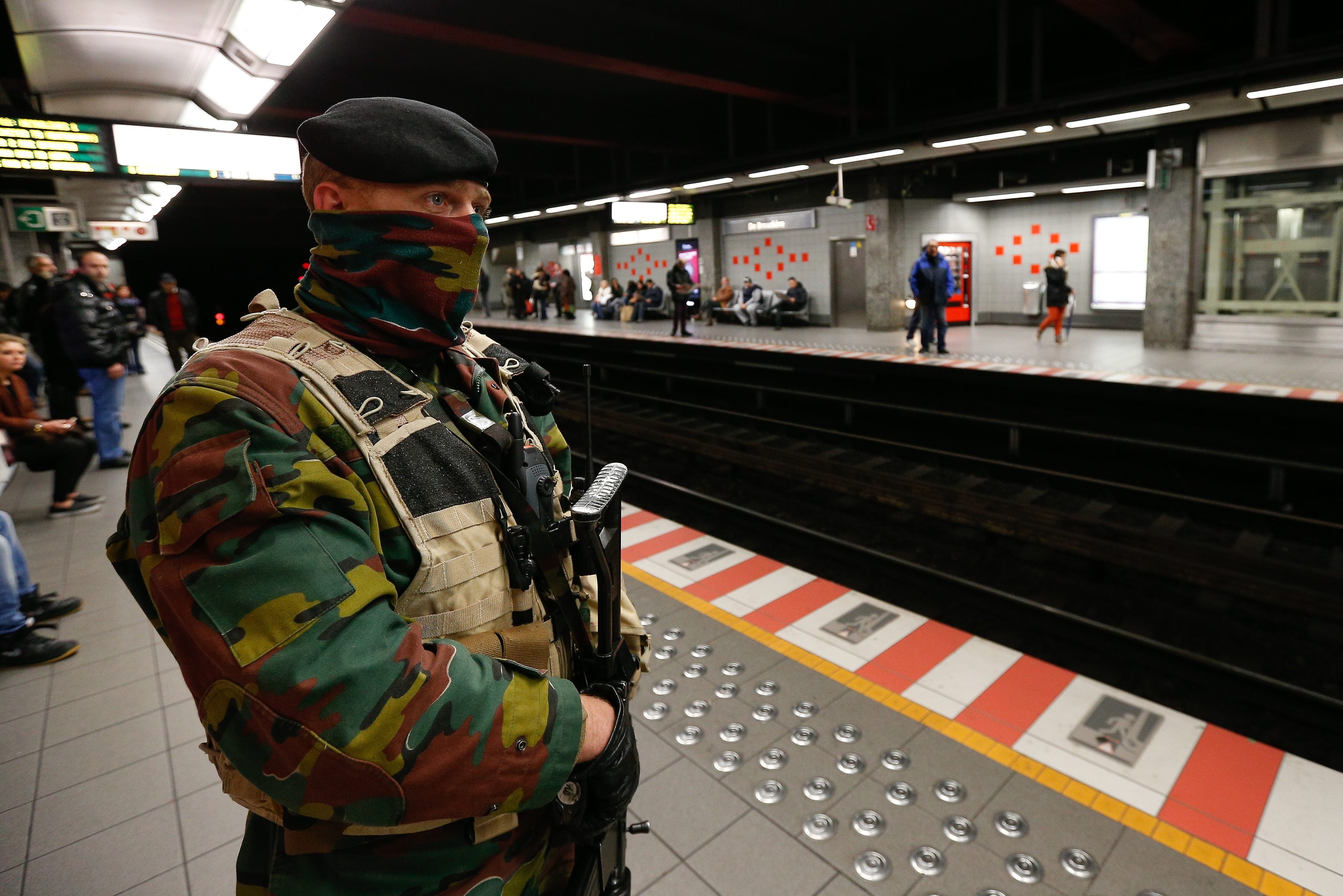 A Belgian soldier at a Brussels metro station in November 2015. Photo: EPA