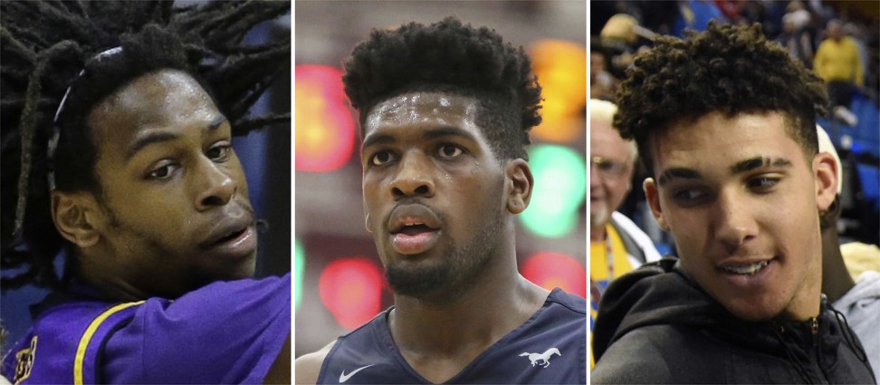 UCLA freshmen LiAngelo Ball (R), Cody Riley (C) and Jalen Hill were involved in a shoplifting incident in China. Photo: AP