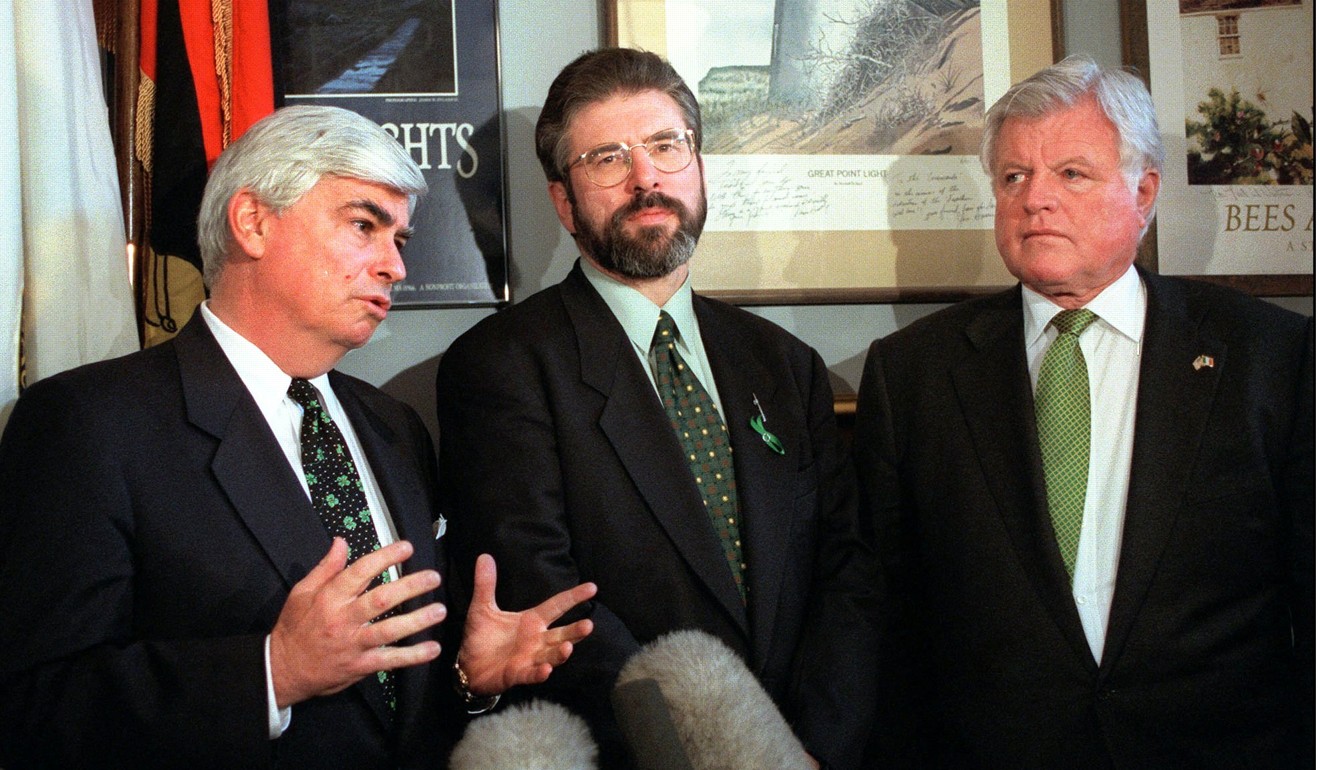 Adams with a couple of his American supporters, late senator Edward Kennedy and Christopher Dodd. Photo: AP