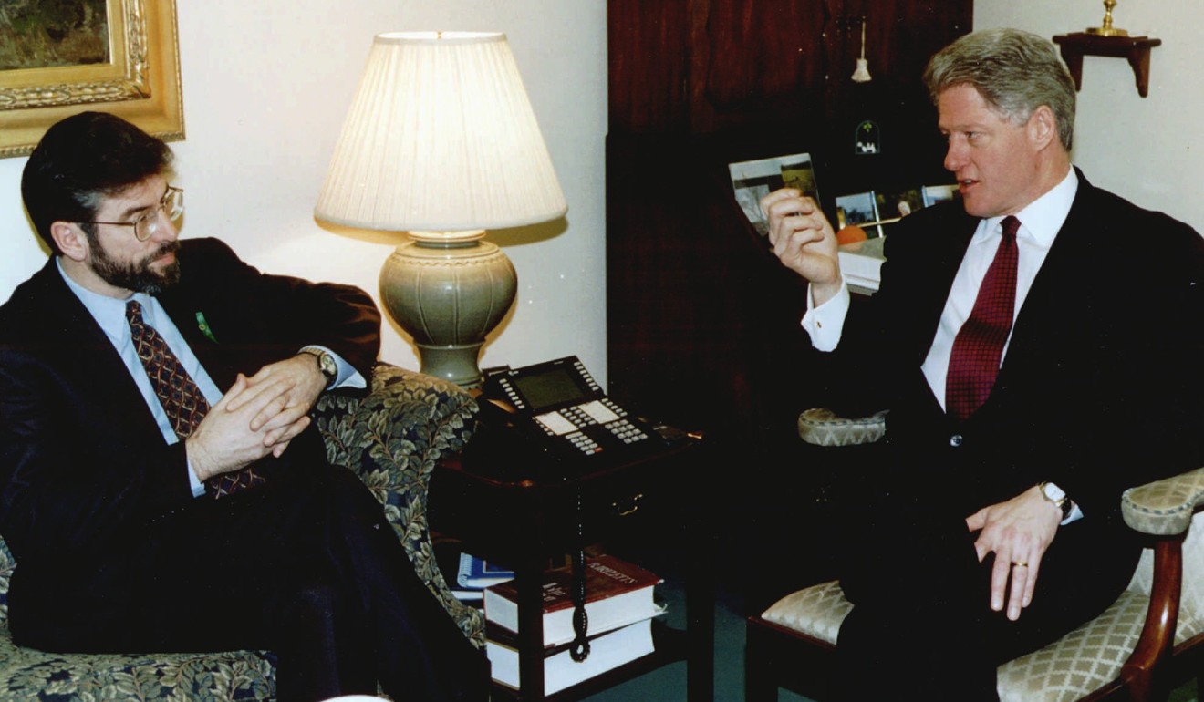 Former US president Bill Clinton with Gerry Adams at the White House in 1996. Photo: AP
