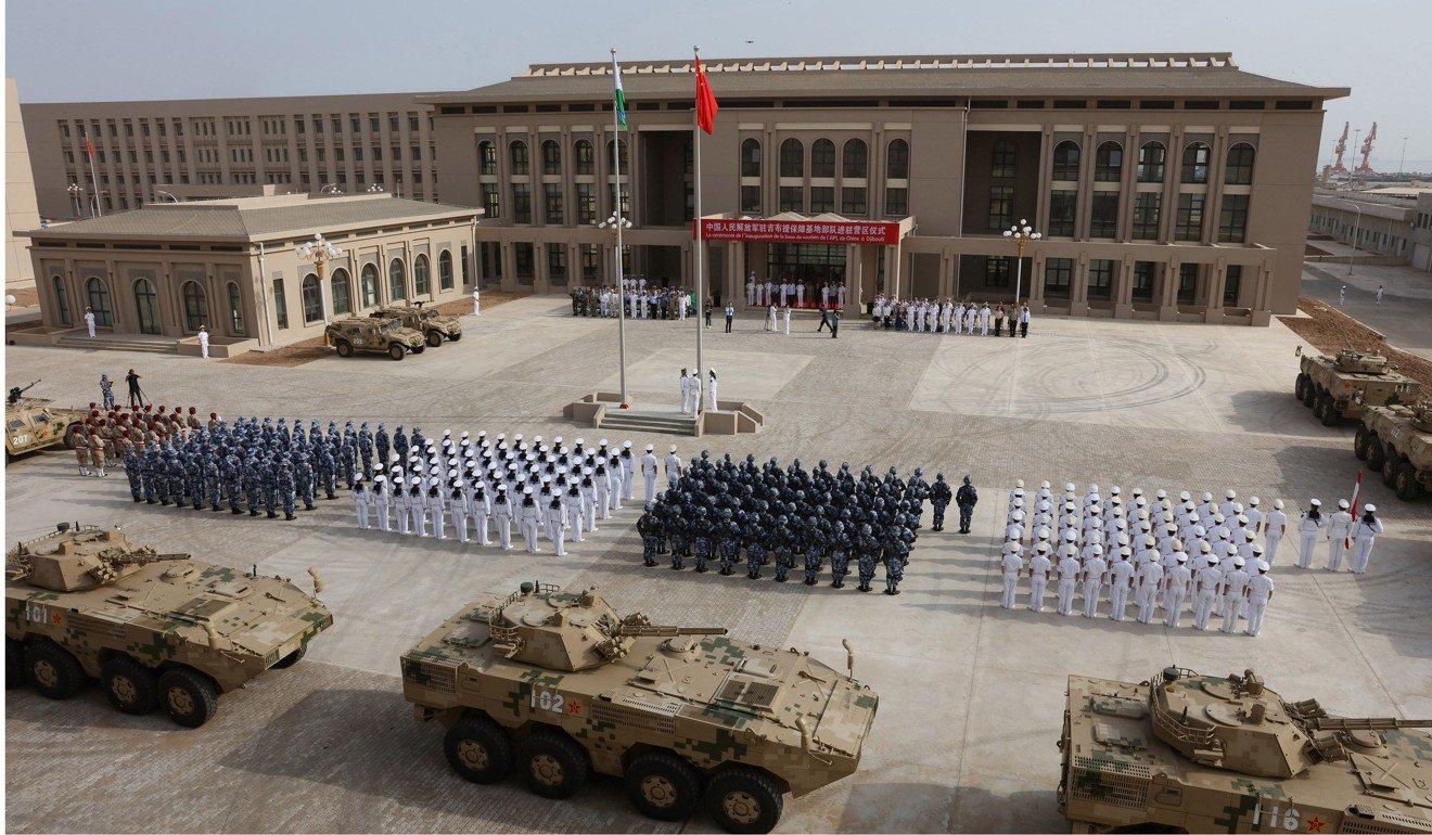 PLA personnel attend the opening ceremony of China’s new military base in Djibouti in August. Photo: AFP
