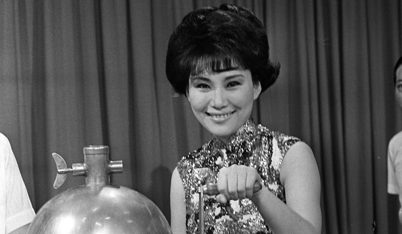Mona Fong, in a 1969 photo, taking part in a lottery draw at the TVB studio. Photo: SCMP
