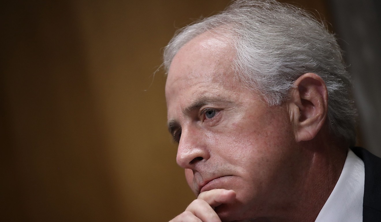 Senator Bob Corker of Tennessee listens to testimony during a committee hearing on November 14 in Washington on the authority to order the use of nuclear weapons. Corker has feuded with President Donald Trump over the past several weeks, comparing his administration to “day care” and saying that Trump’s actions threaten “World War III”. Photo: AFP