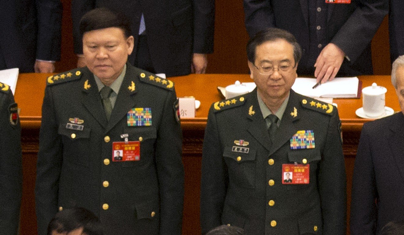 General Zhang Yang (left) and General Fang Fenghui at the annual meeting of the National People's Congress in Beijing in March. Photo: AP