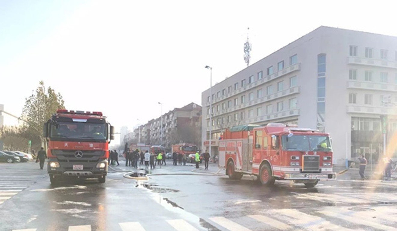 Fire engines at the scene of the blaze. Photo: Weibo