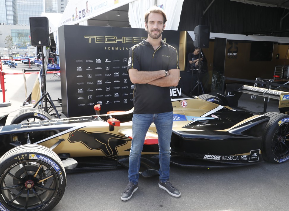 Jean-Eric Vergne poses in front of his new Techeetah car. Photo: Edward Wong