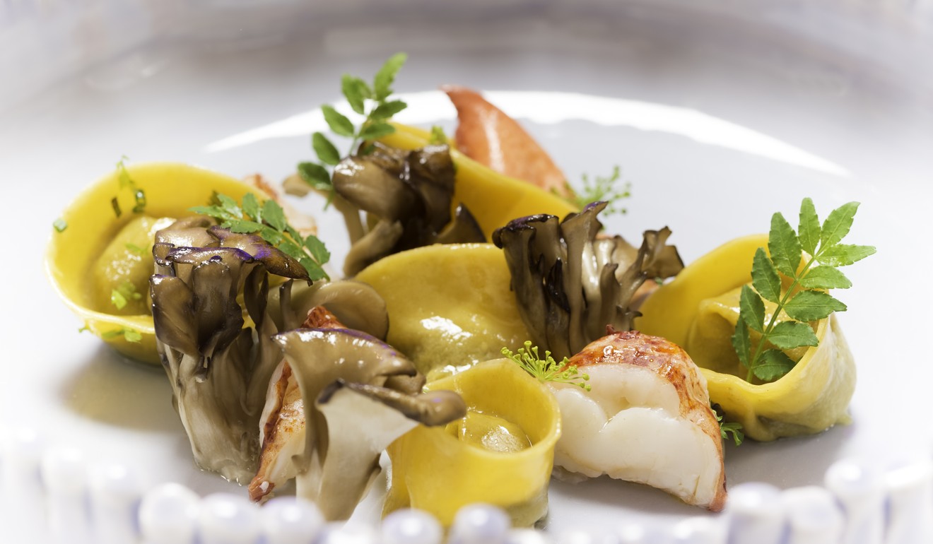 Wild mushroom tortellini, lobster confit and maitake bisque from The Ocean.