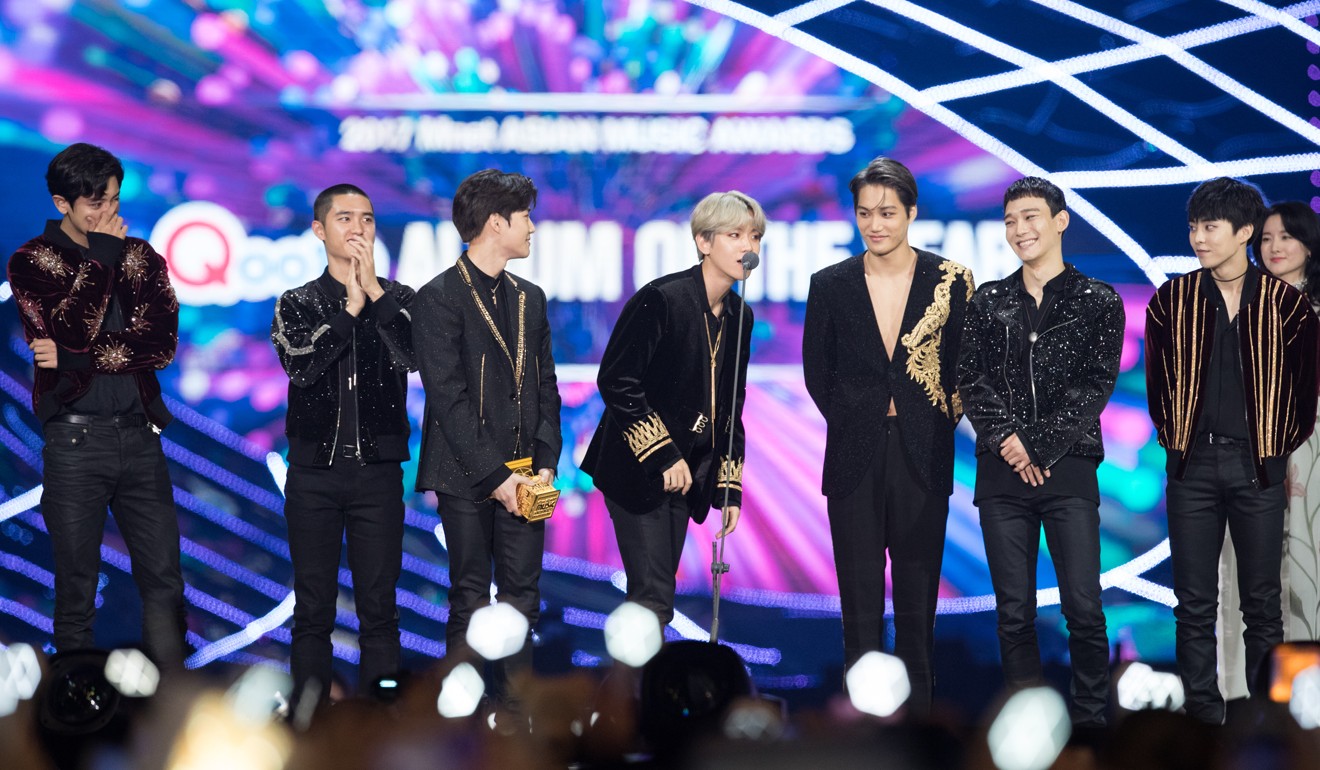 A very emotional Exo took home Album of the Year with “The War” at 2017 Mama HK. Photo: Handout
