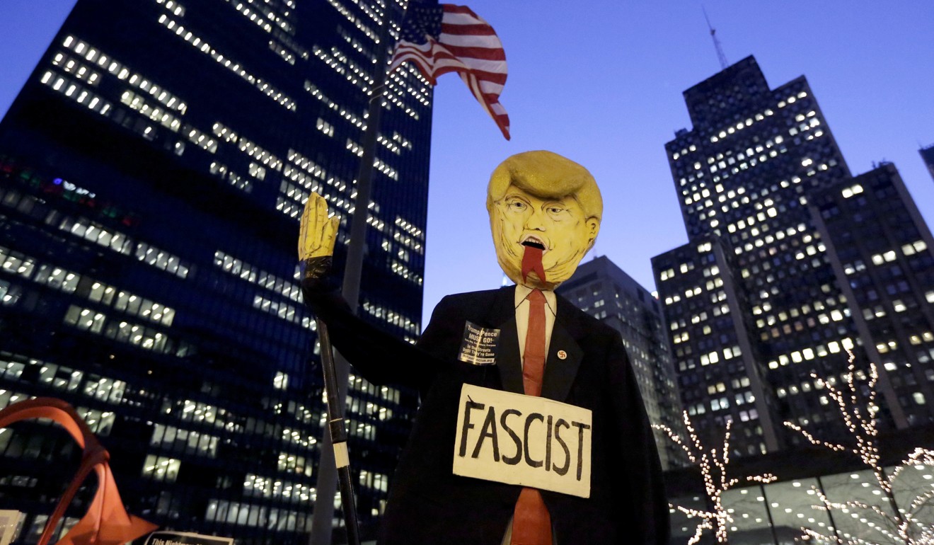 An effigy of President Donald Trump is carried into the Federal Plaza in Chicago as protesters gather for a rally and march against his announcement declaring US support for Jerusalem as the capital of Israel. Photo: AP