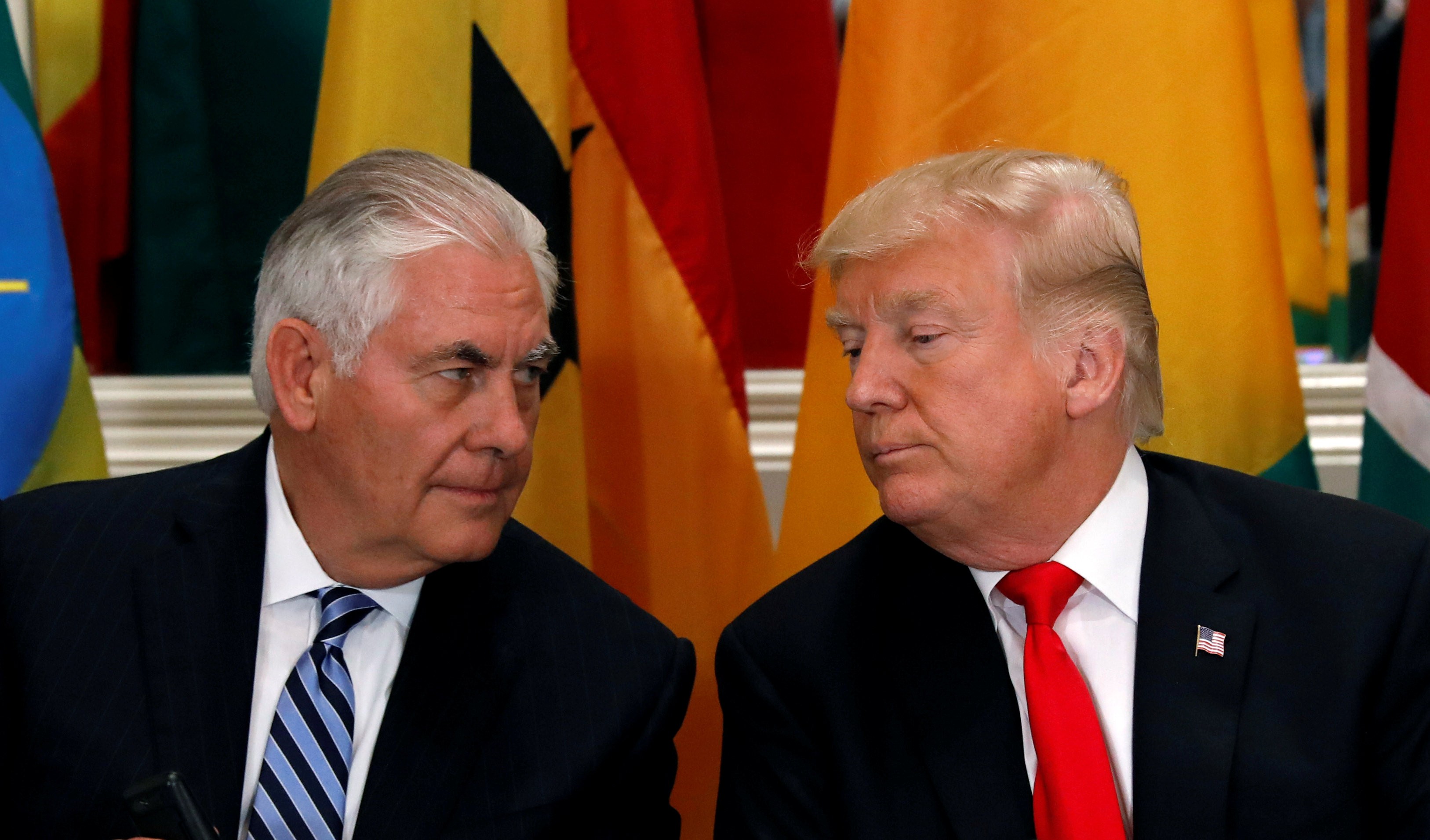 US Secretary of State Rex Tillerson confers with President Donald Trump at the UN General Assembly in New York, in September. Photo: Reuters