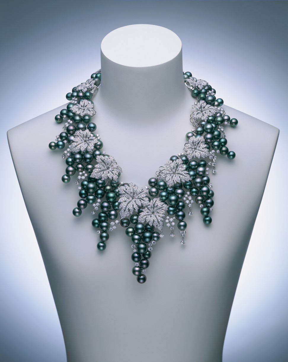 Mikimoto’s exquisite necklace is made up of 163 black South Sea cultured pearls and 55.83ct of diamonds.