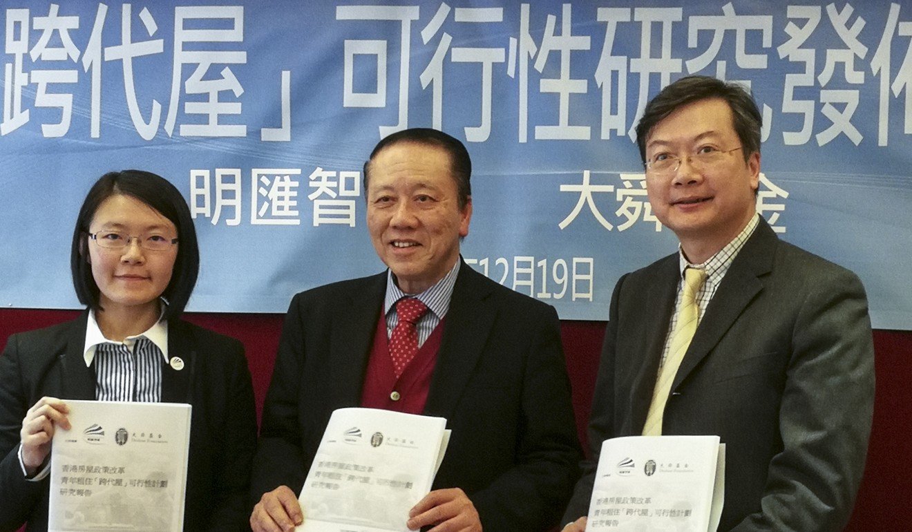 (From left) Ashley Tse, research director of Proactive Think Tank, Raymond Ho, chairman of Dashun Foundation, and Eddie Hui, real estate professor at Polytechnic University. Photo: Handout