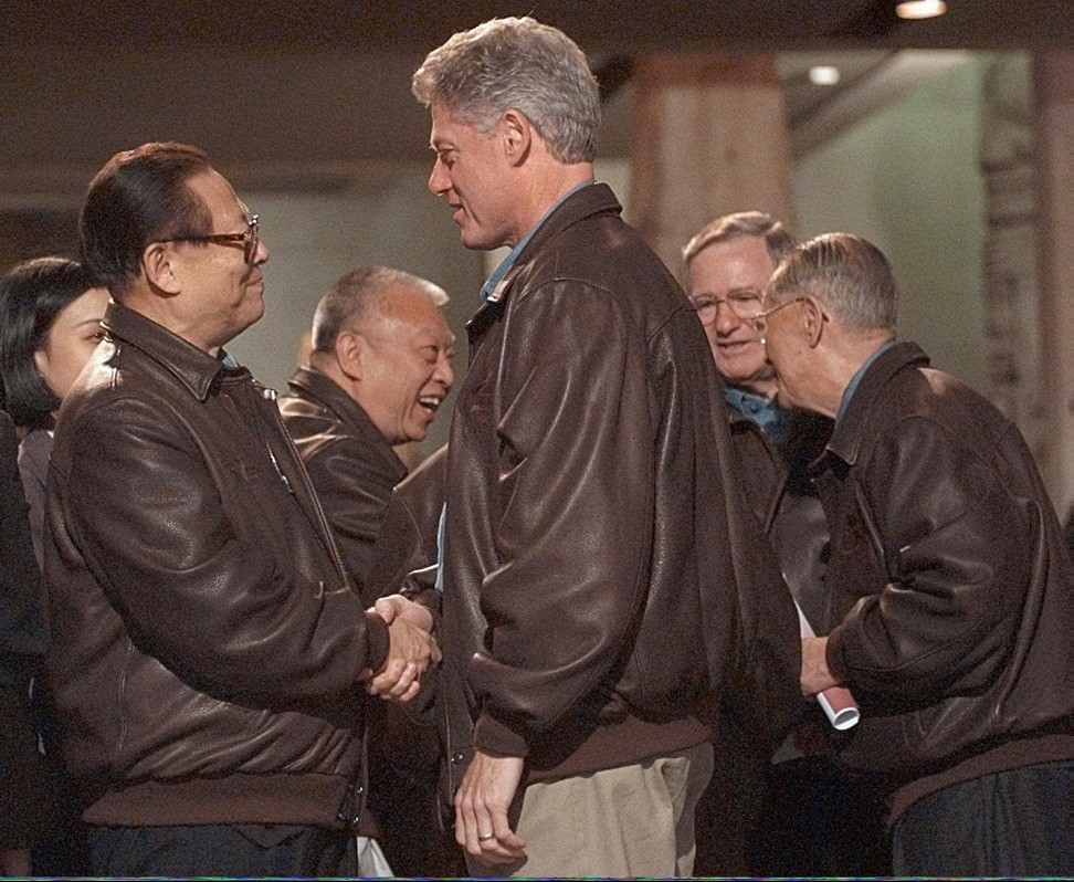 US President Bill Clinton (right) shakes hands with visiting Chinese President Jiang Zemin in Washington in 1997. During the visit, the leaders issued a joint statement declaring that China and the US would work together to build a “constructive strategic partnership”. Photo: AP