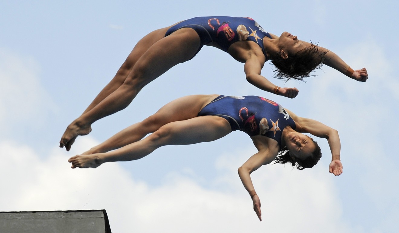 Malaysian divers Pandelela Rinong (left) and Leong Mun Yee Leong at an event in Shanghai. Photo: AFP