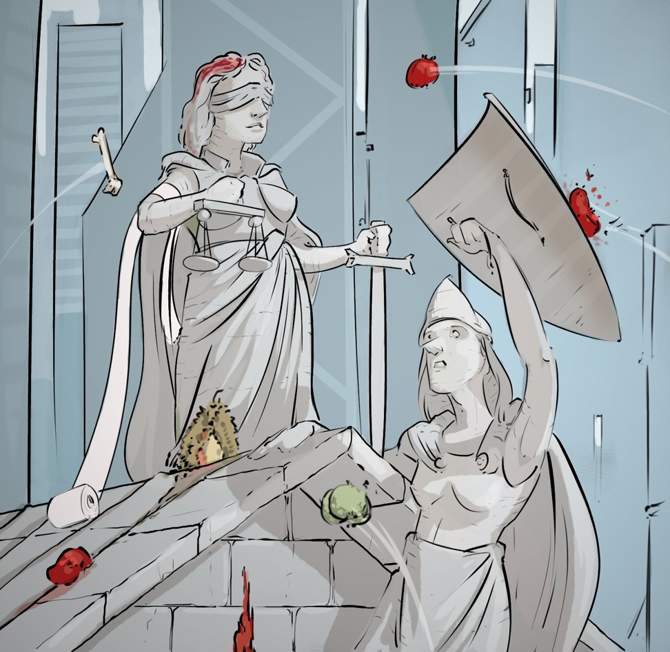 Given the political climate, Hong Kong’s judges will probably need a shield as well as the sword and scales, to continue to have the courage to decide cases in accordance with the principles represented by the statue of justice. Illustration: Timothy McEvenue