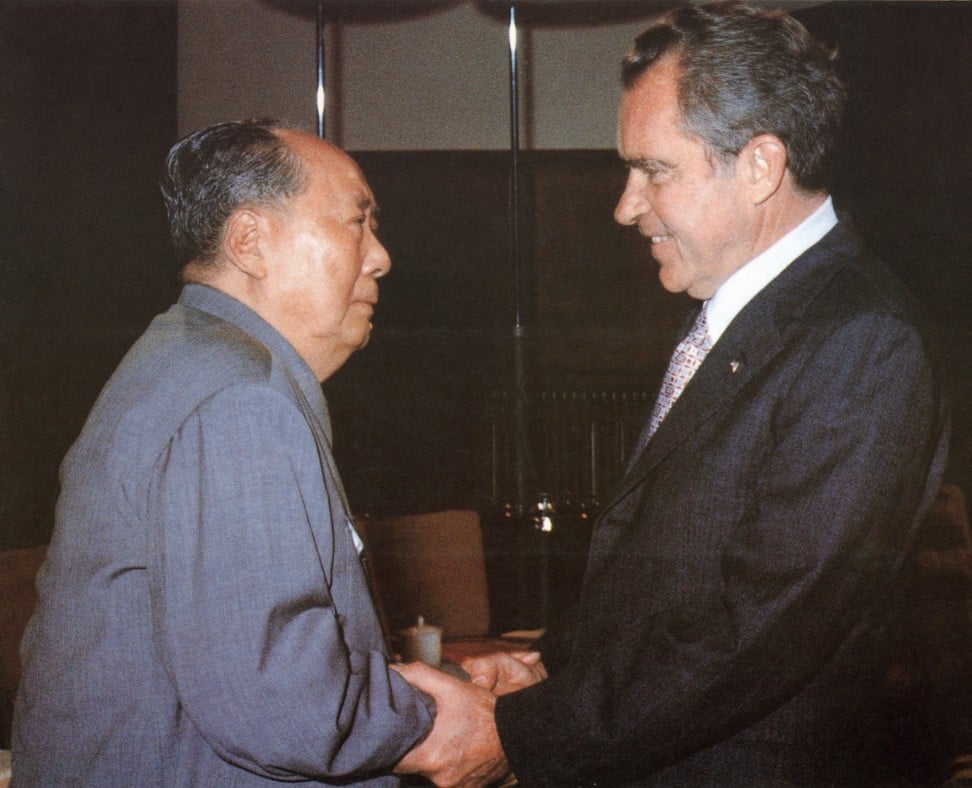 Communist Party chairman Mao Zedong welcomes US president Richard Nixon to his Beijing home in February 1972. Photo: Xinhua
