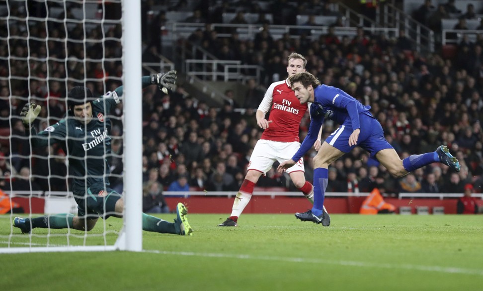 Marcos Alonso looked to have won it for Chelsea with his late strike. Photo: AP