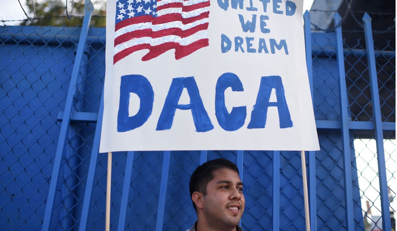 This file photo taken on September 10, 2017 shows DACA recipient and appliance repair business owner Erick Marquez during a protest in support of the programme in Los Angeles. Photo: Agence France-Presse