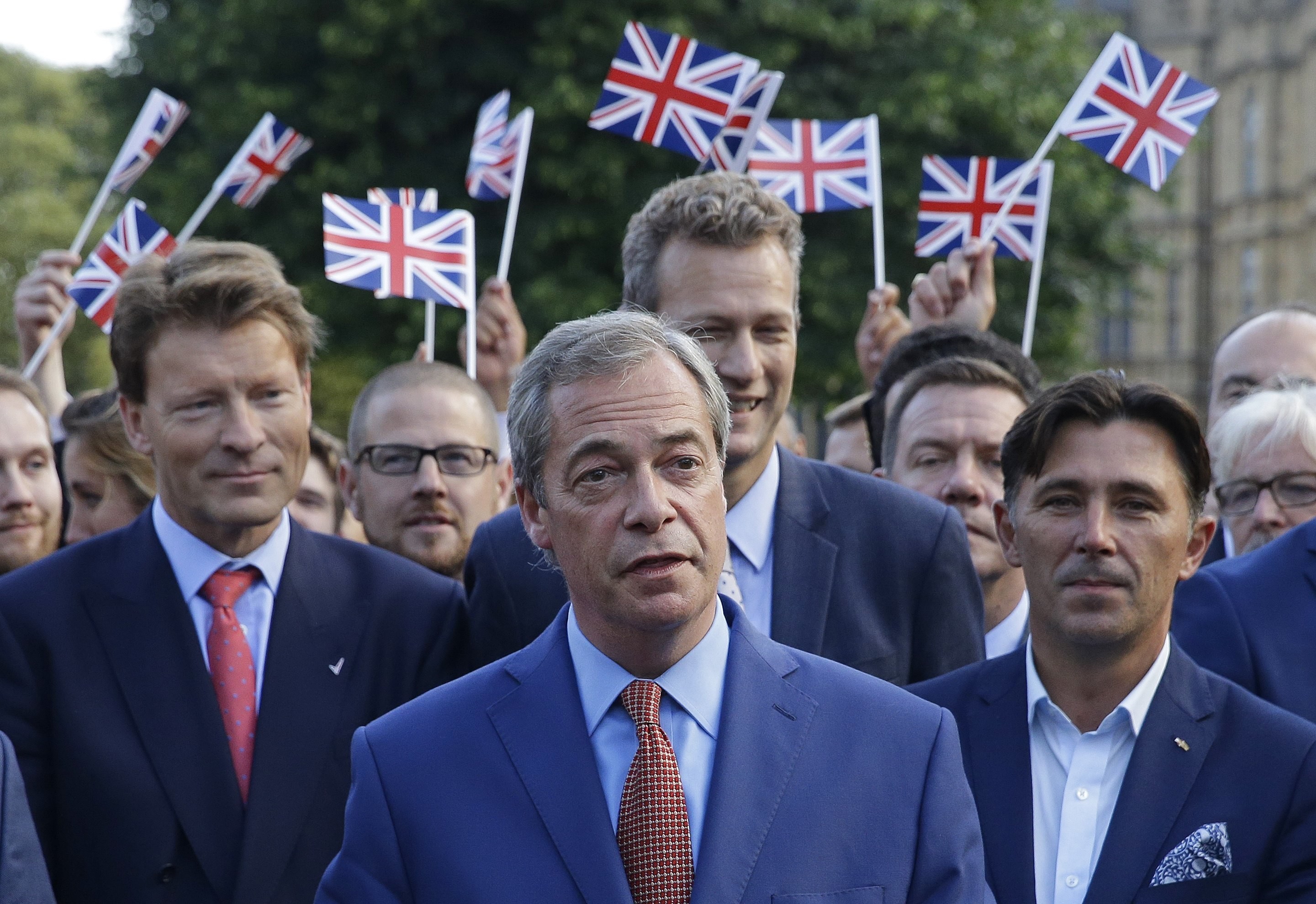 Nigel Farage, then leader of the UK Independence Party, speaks to the media in London a week before the vote on Brexit in June 2016. Farage said this week that he might support a second referendum on Britain's European Union membership to kill off any prospect of staying in the bloc. Photo: AP