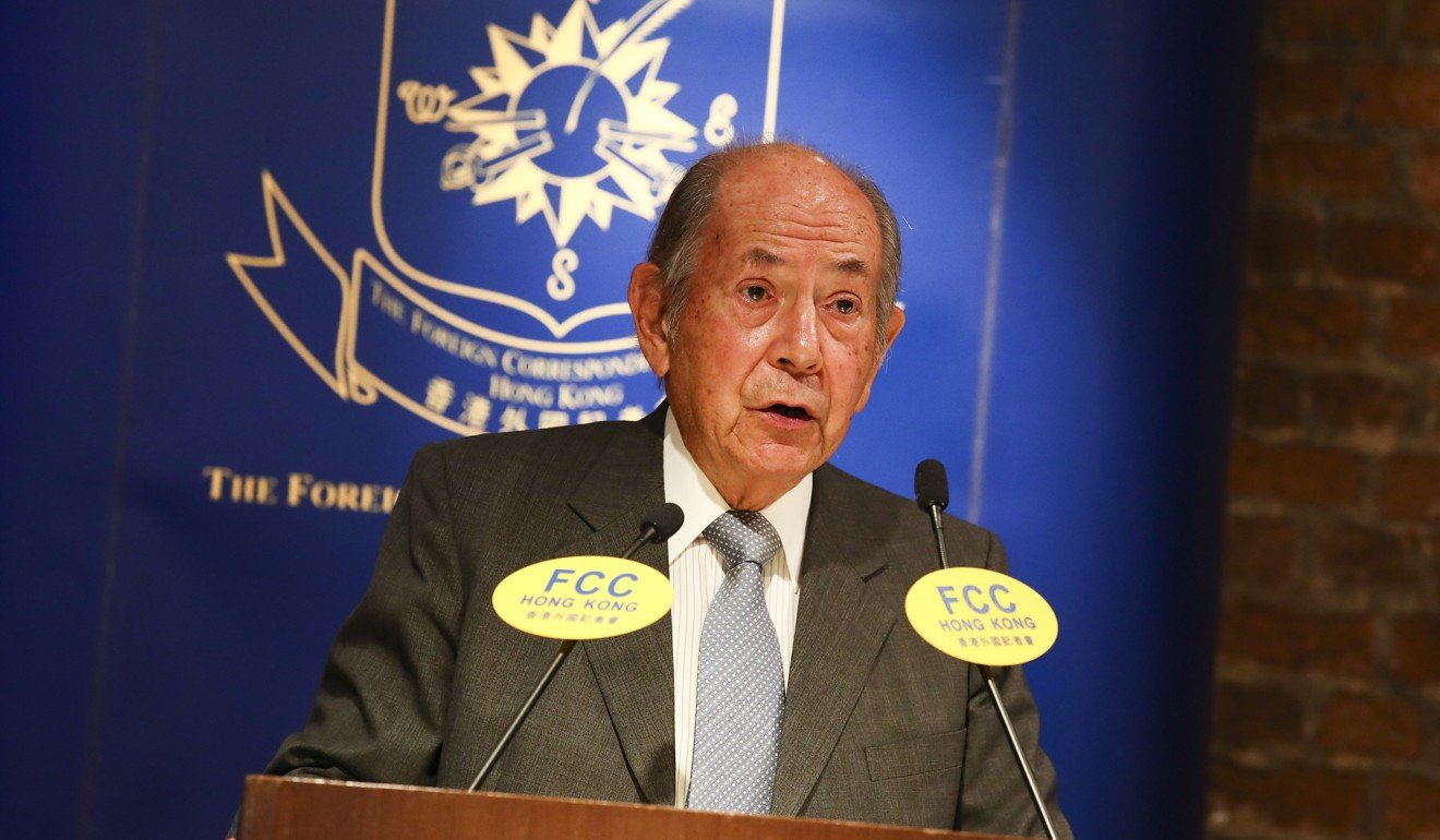 Retired Court of Final Appeal judge Henry Litton, one of the city’s many foreign judges, speaking at Hong Kong’s Foreign Correspondents' Club. Photo: Nora Tam