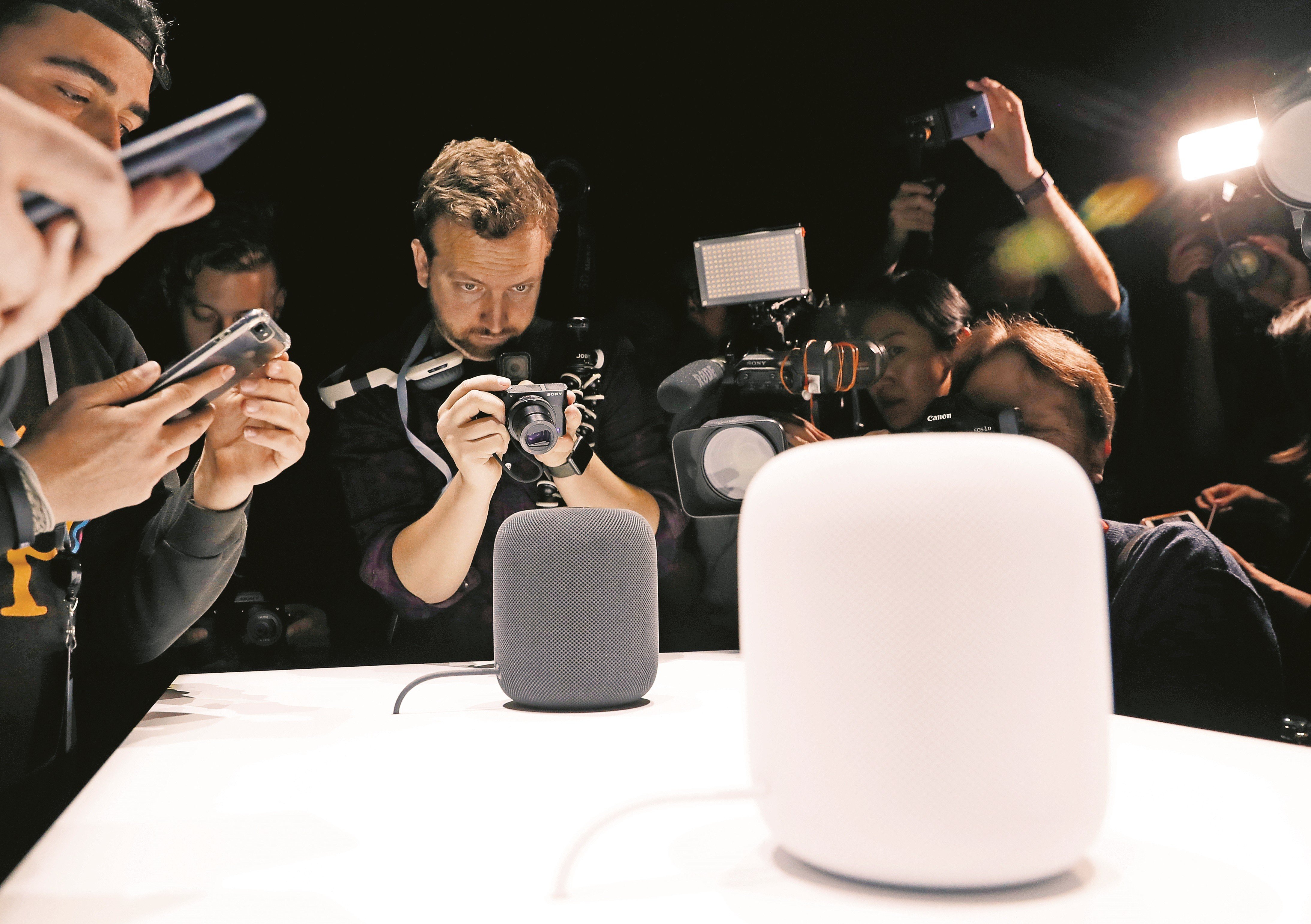 Apple’s new HomePod smart speaker is shown to the media. Photo: AP