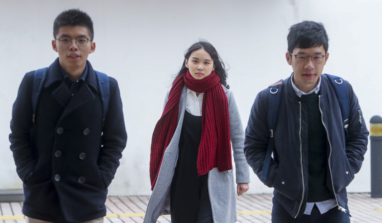 (left to right): Joshua Wong; Agnes Chow and Nathan Law. Photo: Winson Wong