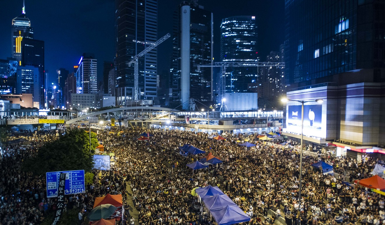 Pro-democracy protesters on the streets during the Occupy sit-in in 2014. Photo: AFP