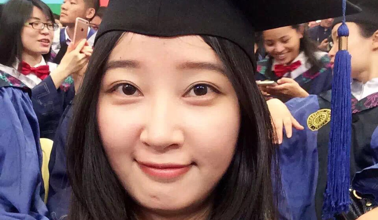 This 2016 selfie photo provided by her family shows Zhang Yingying in a cap and gown for her graduate degree in environmental engineering from Peking University Shenzhen Graduate School. Photo: AP