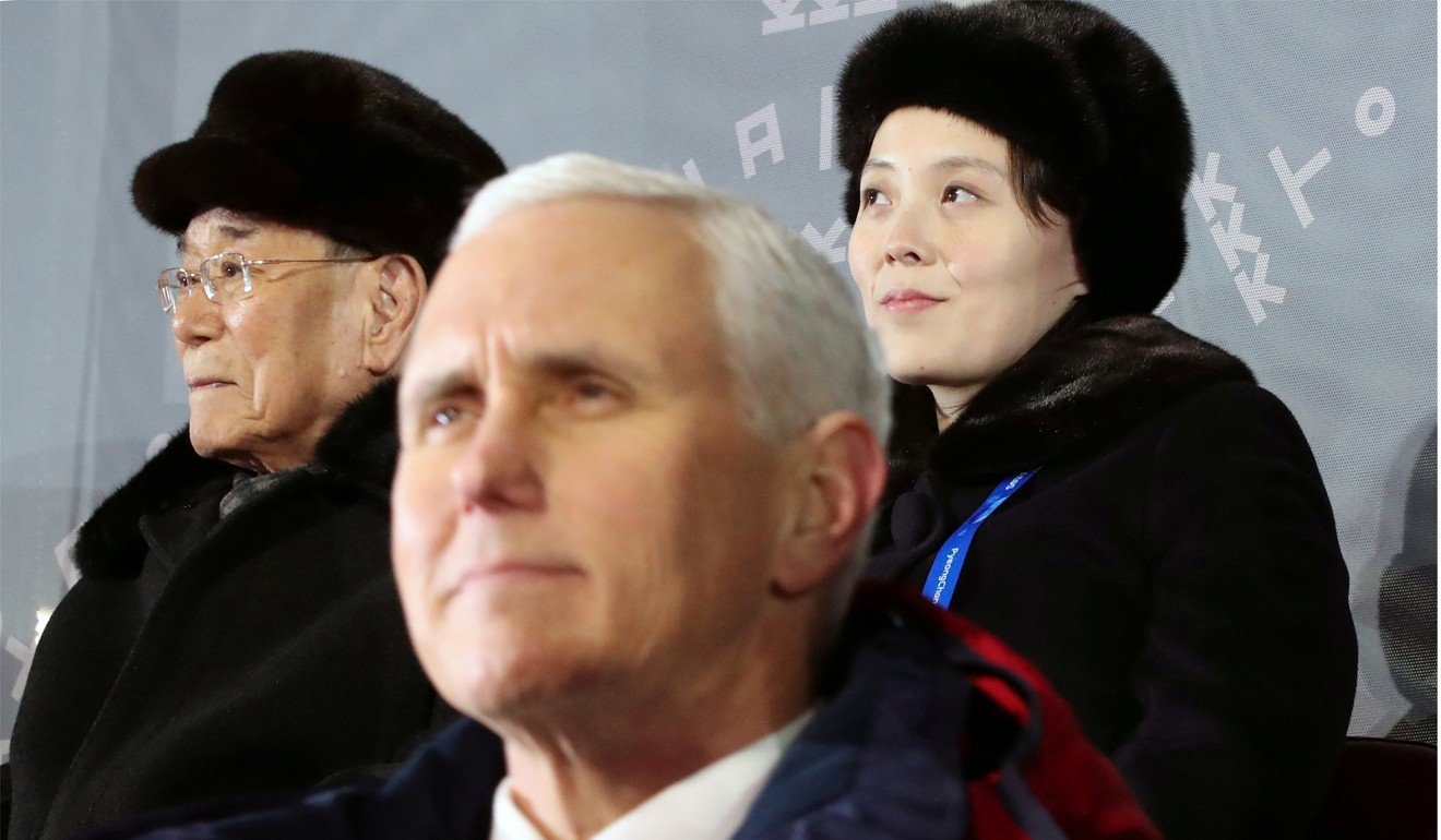 US Vice-President Mike Pence, North Korea's nominal head of state Kim Yong-nam (left), and North Korean leader Kim Jong-un's younger sister Kim Yo Jong (right) attend the Winter Olympics opening ceremony in Pyeongchang, South Korea, on Friday. Photo: Yonhap via Reuters