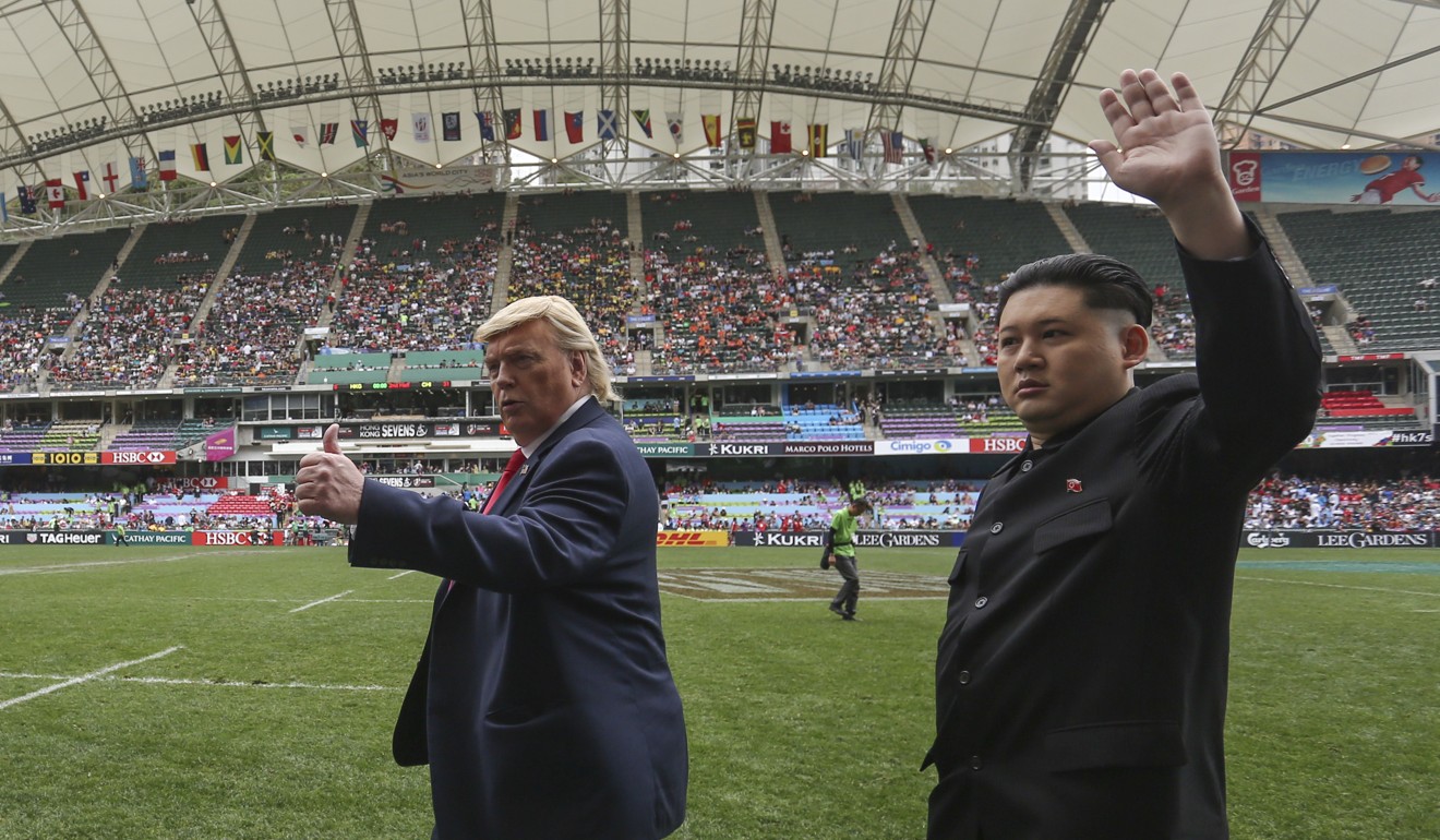 Impersonators of Donald Trump and Kim Jong-un at the Cathay Pacific/HSBC Hong Kong Sevens 2017. Photo: Jonathan Wong