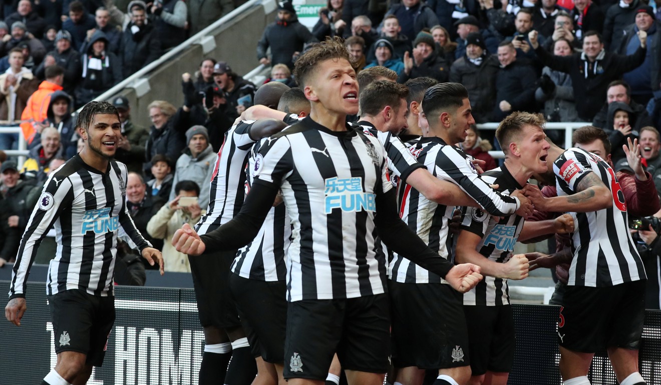 Newcastle United’s Matt Ritchie celebrates scoring their first goal with Dwight Gayle and teammates. Photo: Reuters