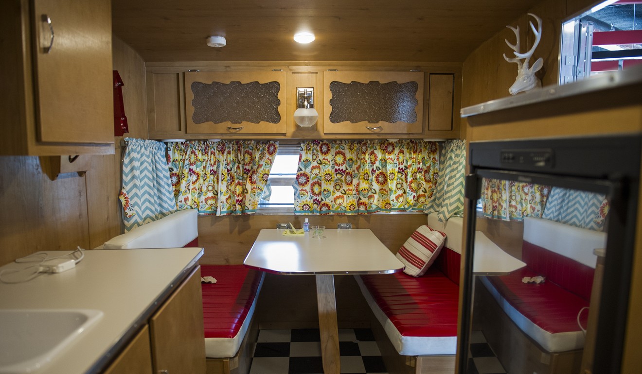 Counter seats inside the recreational vehicle-themed meeting area at the Google campus. Photo: Bloomberg