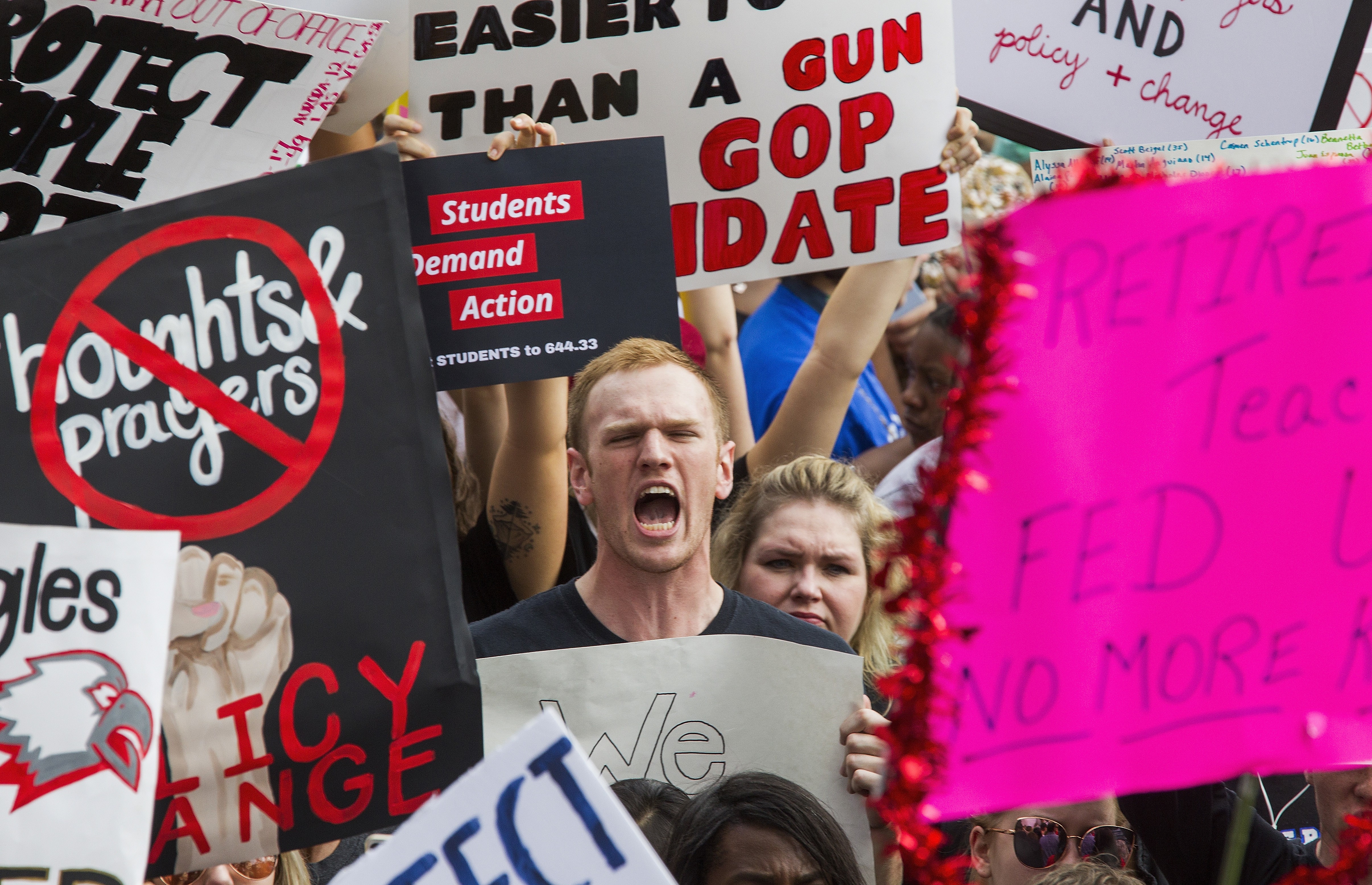 Protesters rally against gun violence in Tallahassee, Florida, on February 21. Students at schools across South Florida planned short walkouts on the one-week anniversary of the deadly shooting at Marjory Stoneman Douglas High School. Photo: AP