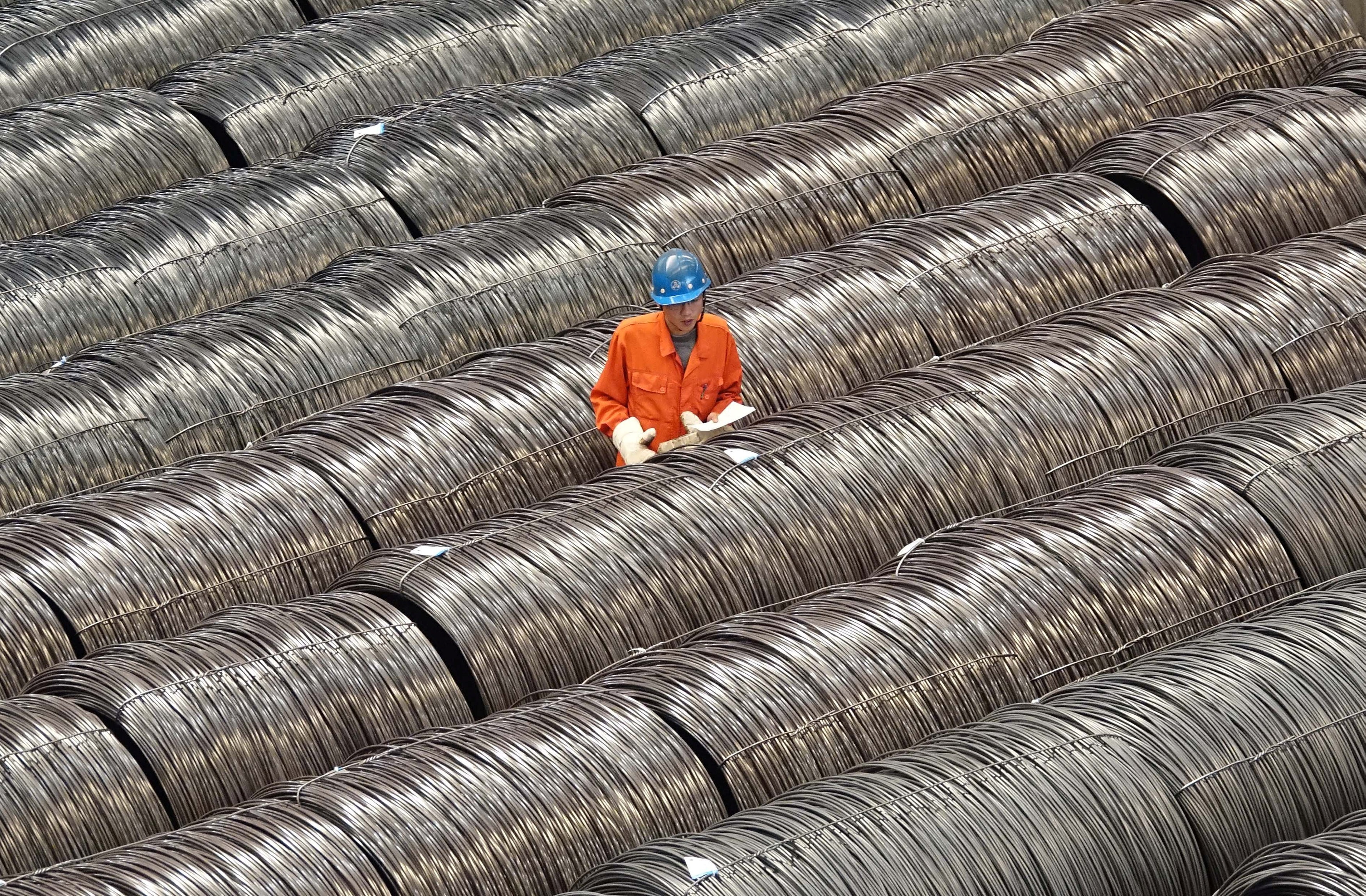 A worker checks steel wires at a warehouse in Dalian, Liaoning province, in May 2017. US President Donald Trump’s plan to impose tariffs on Chinese steel and aluminium has raised fears of a trade war between the two countries. Photo: Reuters